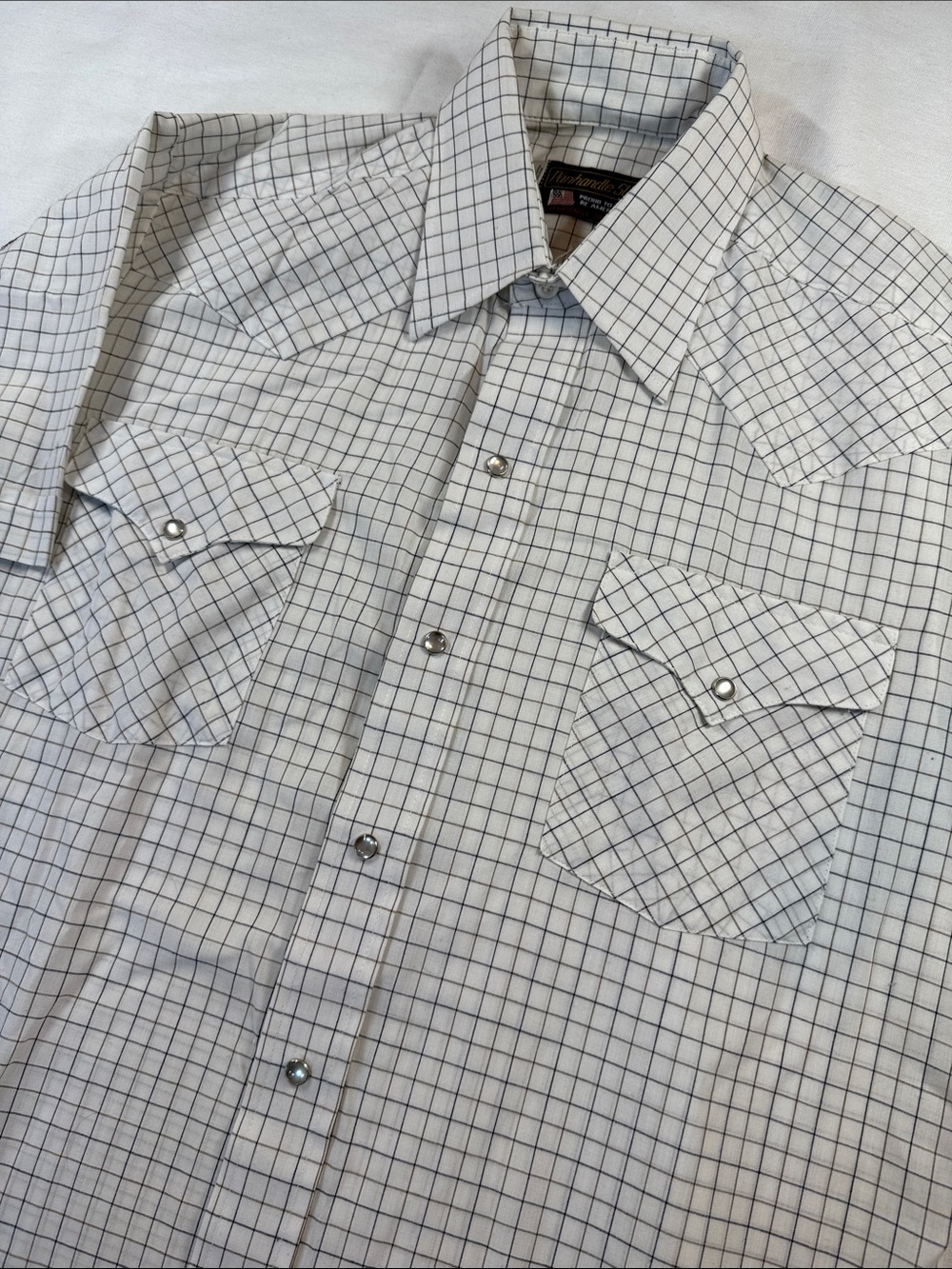 Panhandle Slim Vintage Pearl Snap Western Shirt Plaid White 15.5 Made in USA